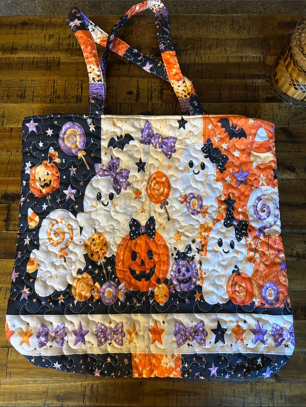 Quilted Halloween Tote & Cosmetic Bag in Halloween Colors | Orange & Purple - Picture 4 of 16